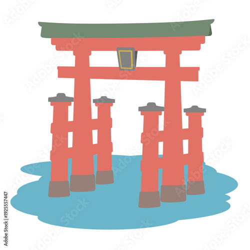 厳島神社の海に立つ大鳥居のイラスト
