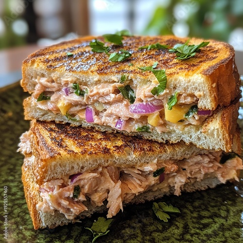 Wallpaper Mural Mouthwatering Grilled Chicken Sandwich with Fresh Herbs, Onions, and Flavorful Filling Torontodigital.ca