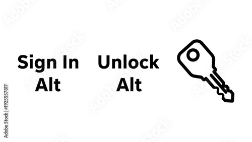 Modern Vector Icon Set for User Authentication, Digital Access, and Account Security featuring Sign In, Unlock, and Key Symbols on White Background