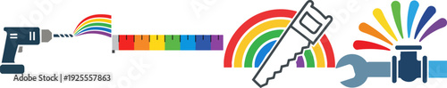 Colorful Tools and Rainbows Illustration for Diverse Solutions