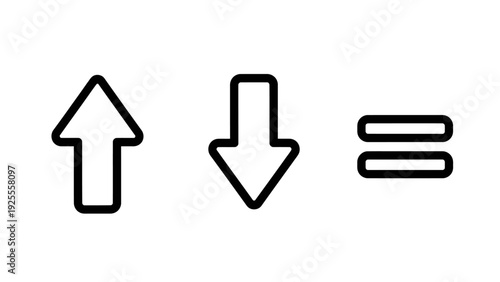 Simple Up Arrow, Down Arrow, and Equals Sign Icons for Direction, Comparison, or Status Indication in UI Design.