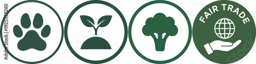 Sustainable Living, Organic Food, Animal Welfare Icons Set