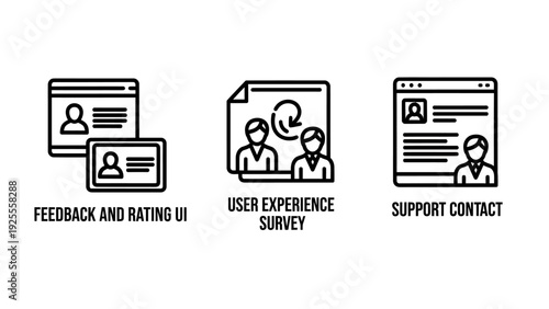 Feedback, Rating UI, User Experience Survey, and Support Contact Icons for Customer Service and Digital Interaction