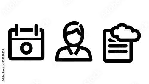 Business Productivity Tools: Calendar Scheduling, User Management, and Cloud Document Storage Icon Set