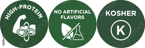 Food Quality Badges: High Protein, No Artificial Flavors, Kosher