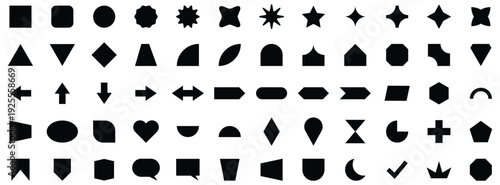Basic Shape Elements with Rounded and Sharp Corners, Minimal Black Flat, Geometric Shape Icon Set.