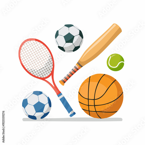 A collection of colorful sports equipment icons for various games
