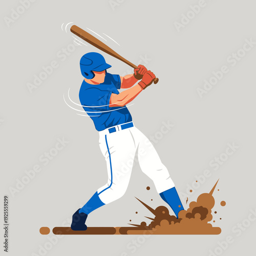 Baseball player swinging bat, action shot, dynamic motion, sports illustration