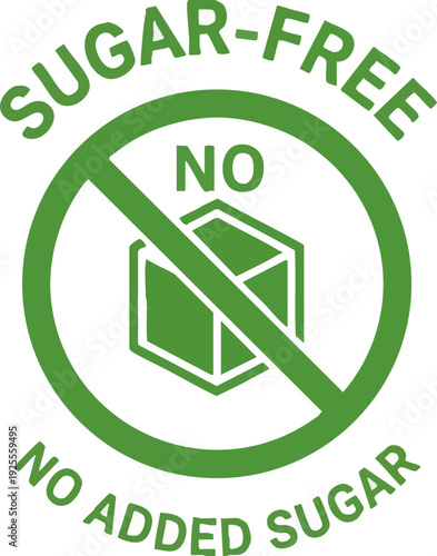 Sugar-Free No Added Sugar Label Icon for Healthy Food