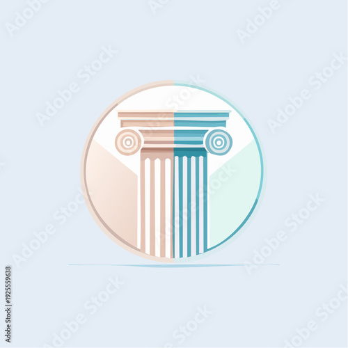 Flat design ionic column icon representing concepts of balance and foundation