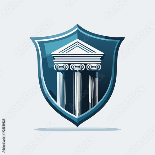 Distinctive Shield Icon Merging Classical Architecture to Symbolize Law, Justice, and Enduring Protection