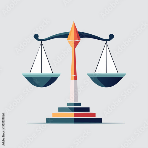 Stylized Vector Graphic of a Classic Balance Scale Symbolizing Justice, Law, and Equality with a Modern Flat Design Aesthetic