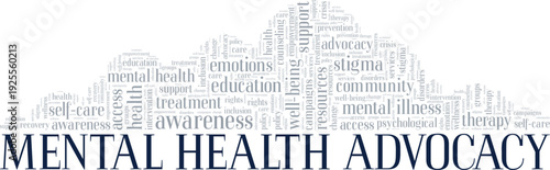 Mental Health Advocacy word cloud conceptual design isolated on white background.