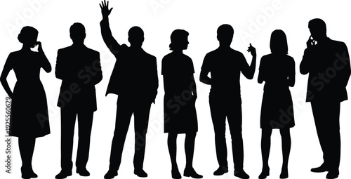 Business people silhouettes collection, professional male and female team poses, corporate leadership concept, black vector illustration isolated white background studio