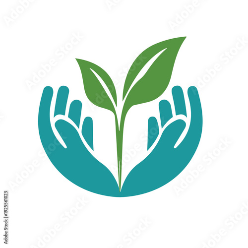 plant icons in hands. Symbols of ecology and fertility. Seedlings in hands. Vector EPS 10 
