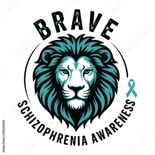 Brave lion symbol for schizophrenia awareness, mental health support