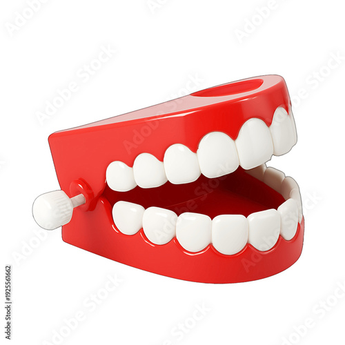 Classic Wind-Up Chattering Teeth Toy with Bright Red Gums and White Teeth, a Humorous Novelty Item, Isolated on Transparent Background for Easy Integration