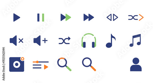 Multimedia Control Icons Set with Various Symbols.
