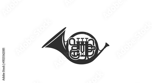 French horn illustration black and white design.