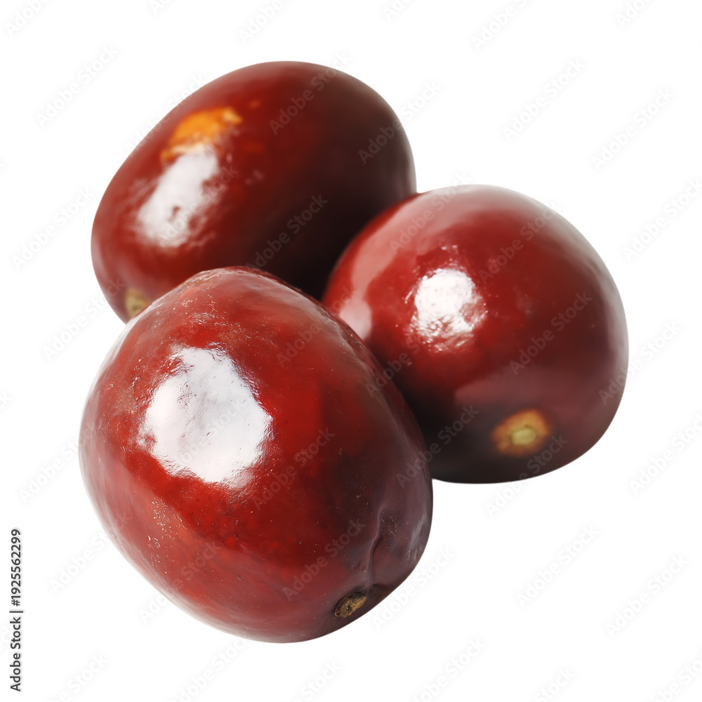 Obraz premium Fresh jujube fruits cluster shiny red skin ripe healthy food isolated on transparent background
