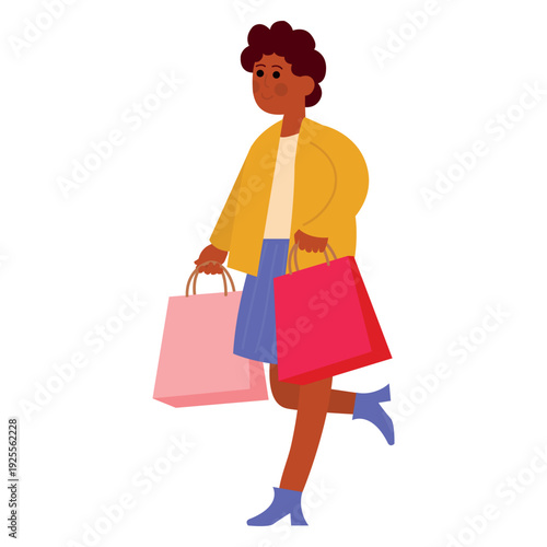 Woman Carrying Shopping Bags. White background, isolate	