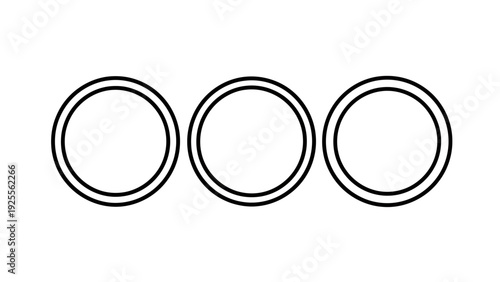 Three bold, concentric circle outlines arranged horizontally. Simple graphic element for design or abstract concepts.