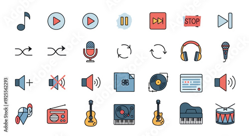 Multimedia Icons Representing Music and Audio.
