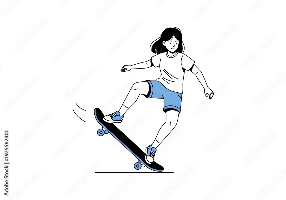 Fototapeta premium Skateboarder performing a trick in minimalist illustration on white background