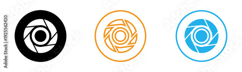 Camera lens icons in black orange and blue