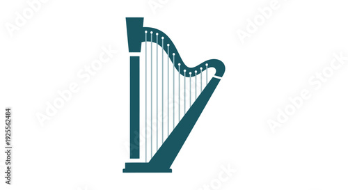Teal Harp Instrument with Strings and Pedals.