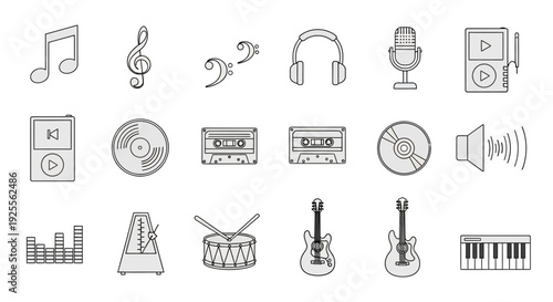 Music Instruments and Audio Equipment Icons.