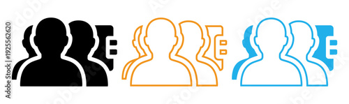 Three pairs of human silhouettes with mobile phones in different colors