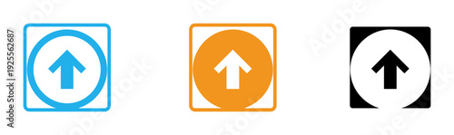 Three upward arrow icons in different colors