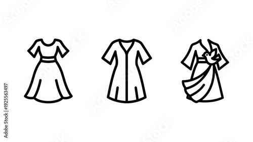 Fashionable Clothing Icons: Dresses and Kimono Style Robe - Vector Graphic