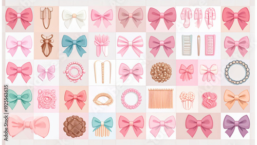 Flat Hair Accessories Vector Set – Hairpins, Clips, Combs, Ribbons and Bowknots Collection