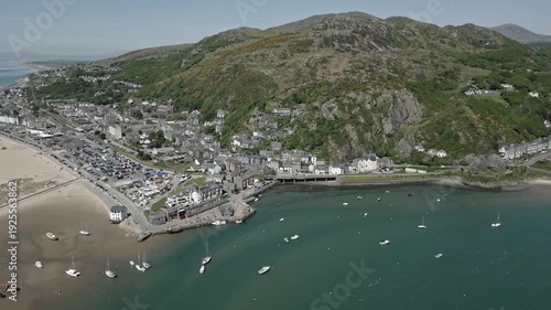 Barmouth Town Harbour Wales Estuary Aerial View Seaside Boats Beach