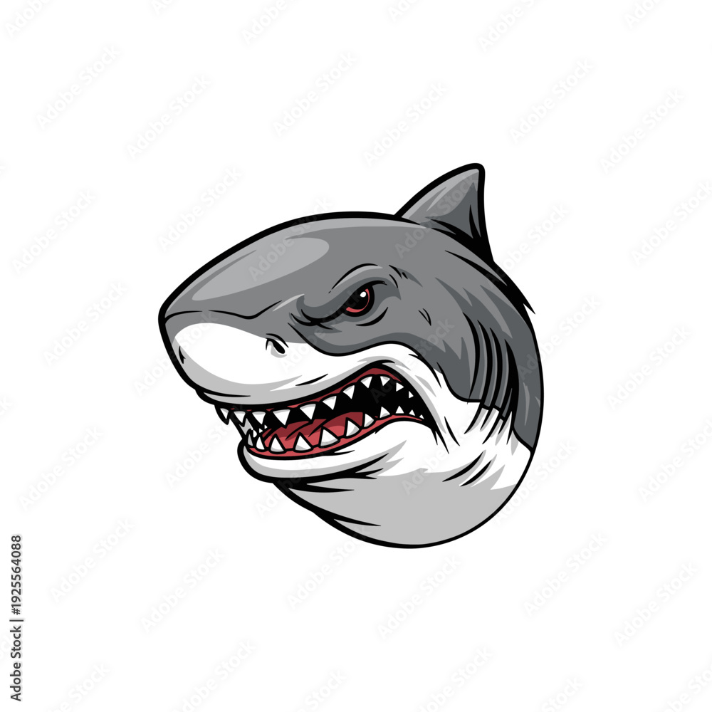 Naklejka premium Aggressive shark head with sharp teeth and angry expression