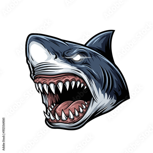 Aggressive shark head with menacing open mouth and sharp teeth