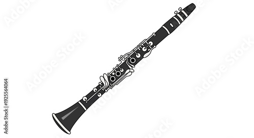 Black and White Clarinet Instrument Closeup.