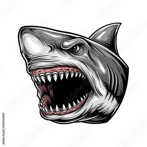 Aggressive shark head with mouth open showing sharp teeth