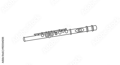 Black and White Flute Instrument Drawing.