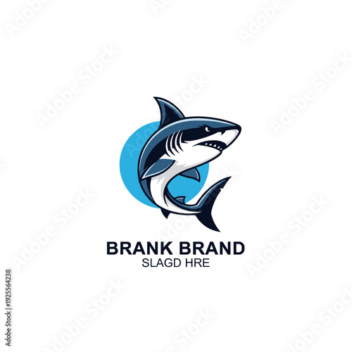 Aggressive shark mascot logo with fierce expression and blue background