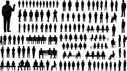 Diverse Collection of Human Silhouettes in Different Activities and Poses people group