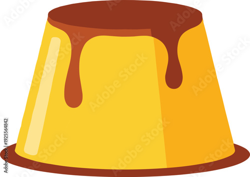 Caramel custard pudding, flan dessert with chocolate syrup, sweet creamy treats, and delicious snacks for food, bakery, and cafe menu design.