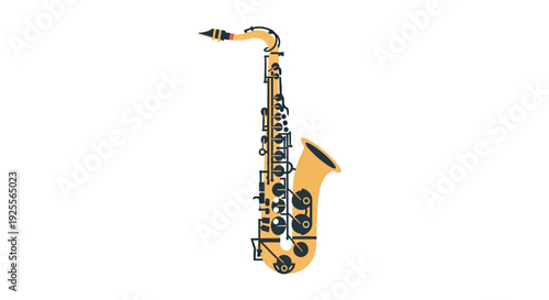Saxophone Musical Instrument with Keys and Mouthpiece.