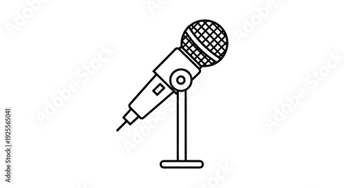 Microphone on Stand Simple Line Art.