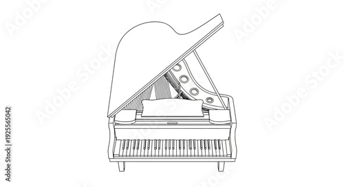 Grand Piano Illustration with Open Lid.