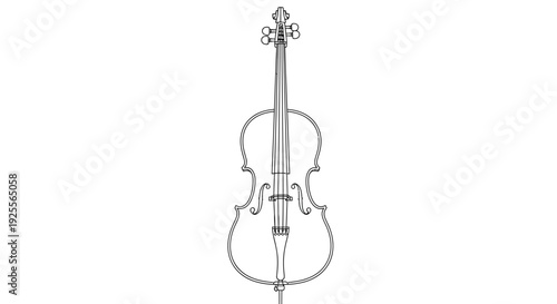 Violin Musical Instrument Detailed Line Drawing.