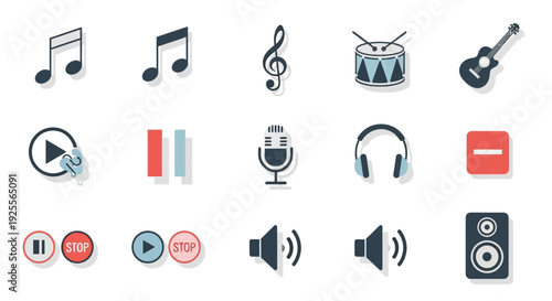 Music Audio Icons Collection Set.