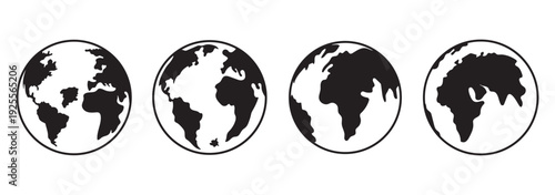 Earth globe icon set. earth hemispheres with continents. world map in globe. Planet icon set. Global map.